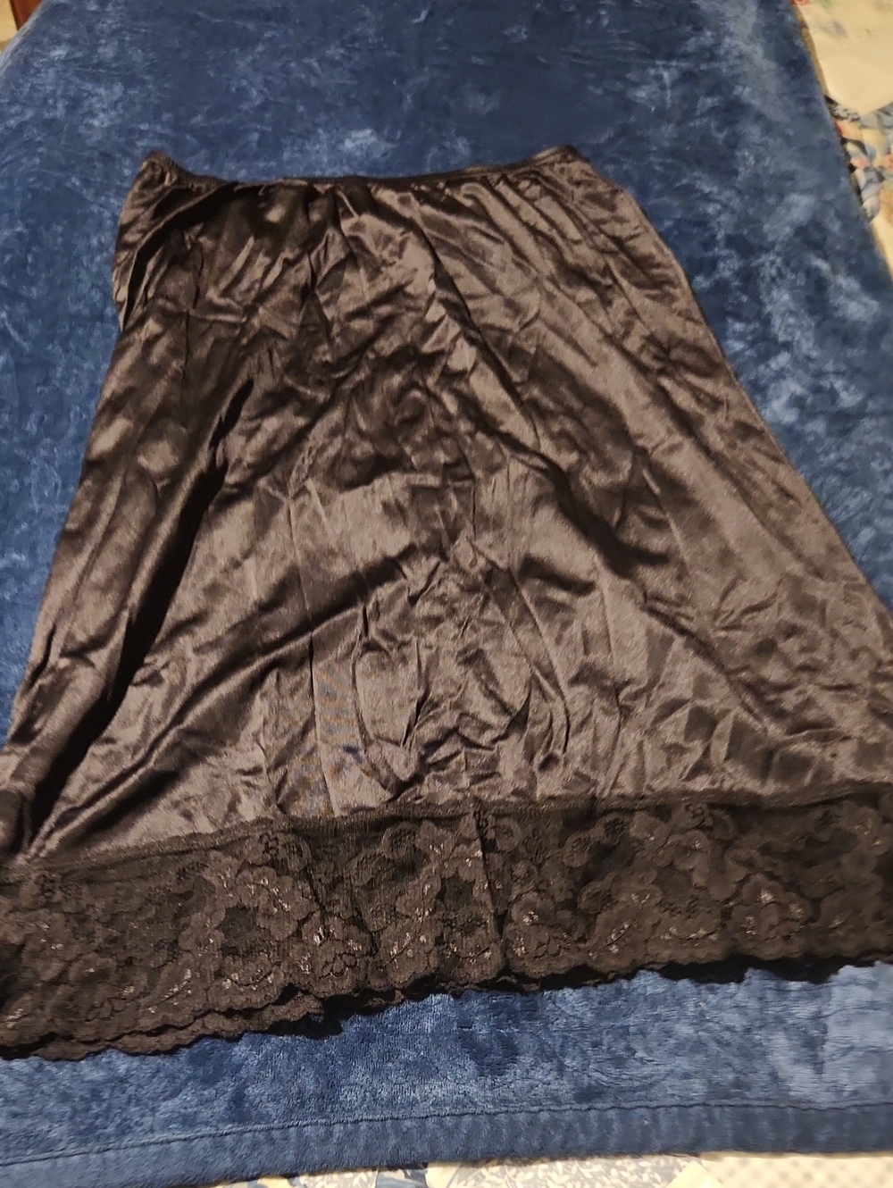 vassarette Black Nylon Half Slip with Lace Hem